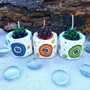 3 Pack Succulent or candle Pot Set Cement Plant full color